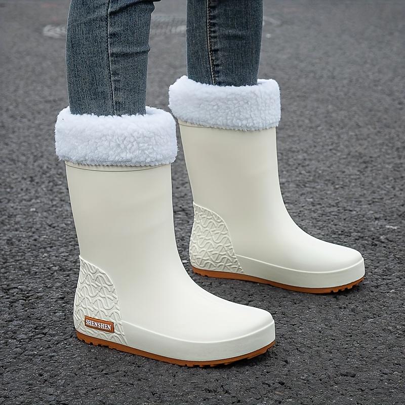 Women's Mid-Calf Warm Boots Slip-On Fashionable Ankle Boots with Removable Fleece Lining Outdoor Activities and Rainy Weather Use Winter Boots
