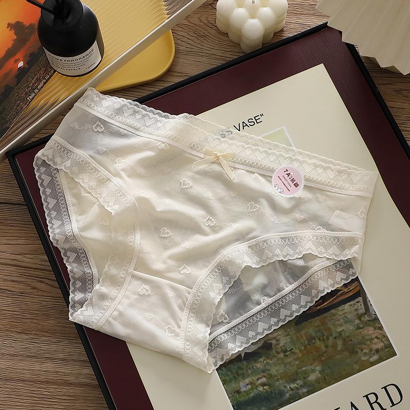 Women's Summer Ultra-thin Jacquard Love Bow-net Yarn Ice Silk Trackless Mid-waist Triangle Briefs