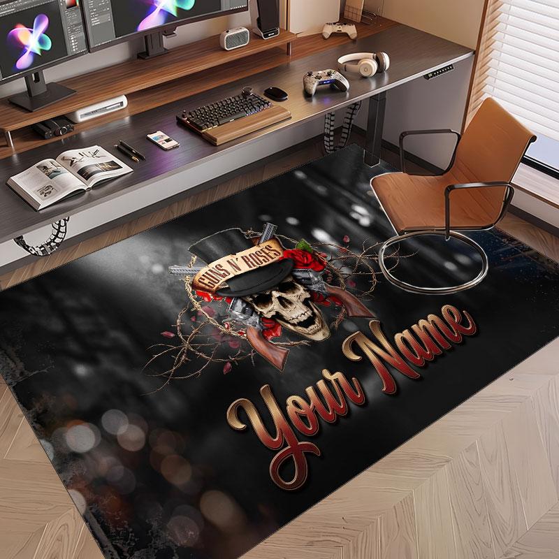 Custom Rug Guns N’ Roses Pattern Print Name Text Soft Non‑Slip Floor Carpet for Home Indoor Decoration