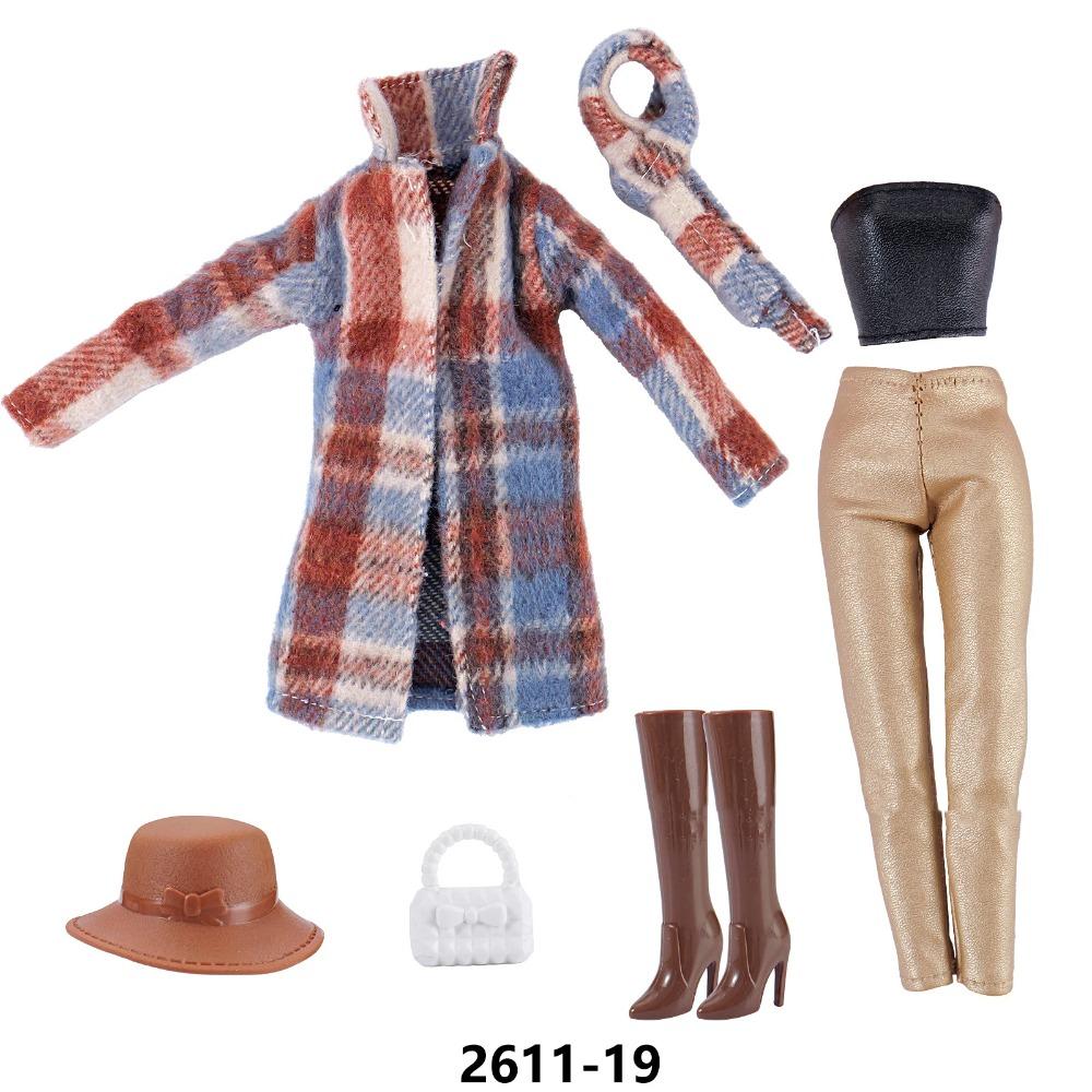 30cm Doll Clothes Fashion Luxury Fur Collar Waist Leather Trench Coat Jacket Pants Skirt Set For 1/6 Supermodel Doll Accessories