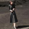 Elegant V-Neck Long Sleeve Belted Midi Dress