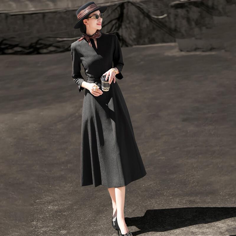 Elegant V-Neck Long Sleeve Belted Midi Dress