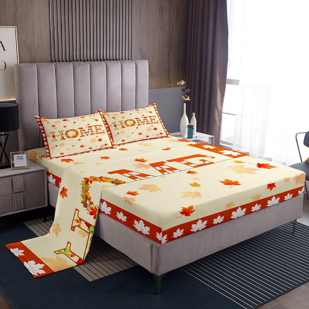 Autumn Harvest Pumpkin Pattern Sheet Four-piece Bedding Set Bedding Set Bedroom Dormitory Bedding Decoration