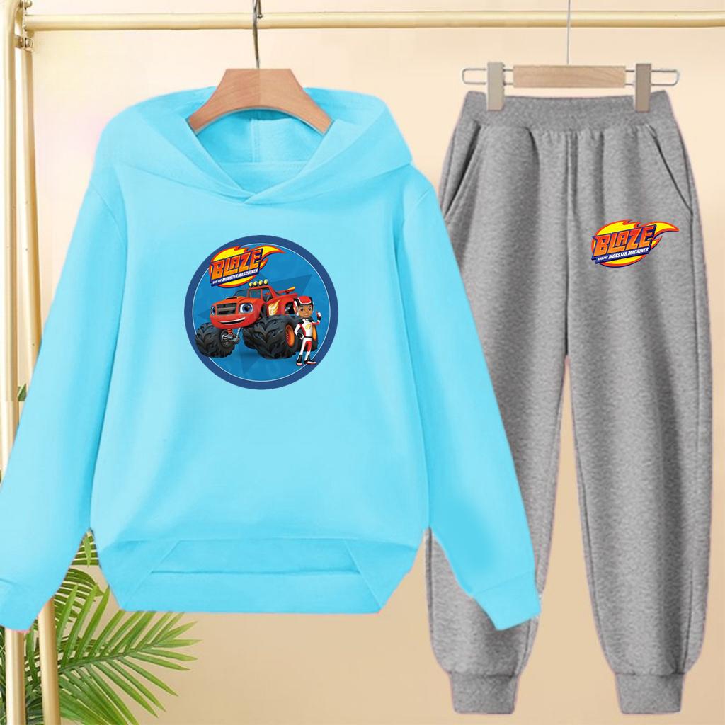 Student Uniform, Hooded Sweatshirt + Long Pants Set, Cartoon Car Pattern, 3 To 13-year-old Boys' and Girls' Sportswear,loose Set