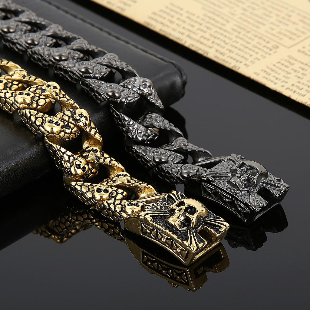 Kalen Vintage Stainless Steel Skull Cuban Chain Bracelets Men's Chunky Punk Golden Party Jewelry Gothic Heavy Accessories Gift