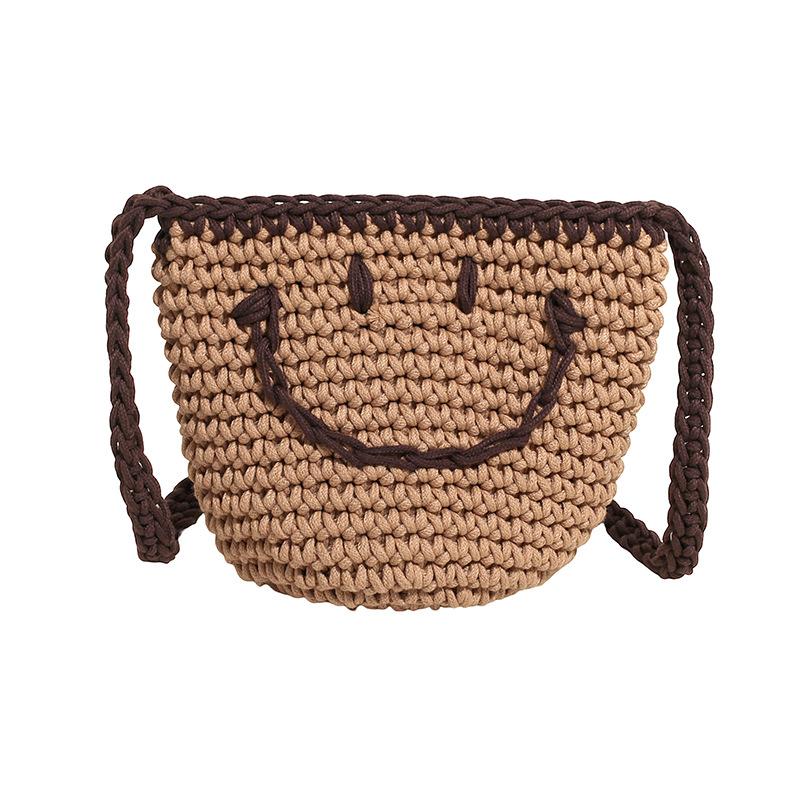 

Summer handwoven bag women s new fashion smiley face shoulder bucket bag hollow straw bag beach bag one size fits all хаки