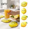 Cute Cartoon Cup Pads 4PCS Lemon Shape Wooden Coasters, Non-slip Heat Insulation Pads, Rustic Wood Drink Coasters Decorative Tableware for Kitchen
