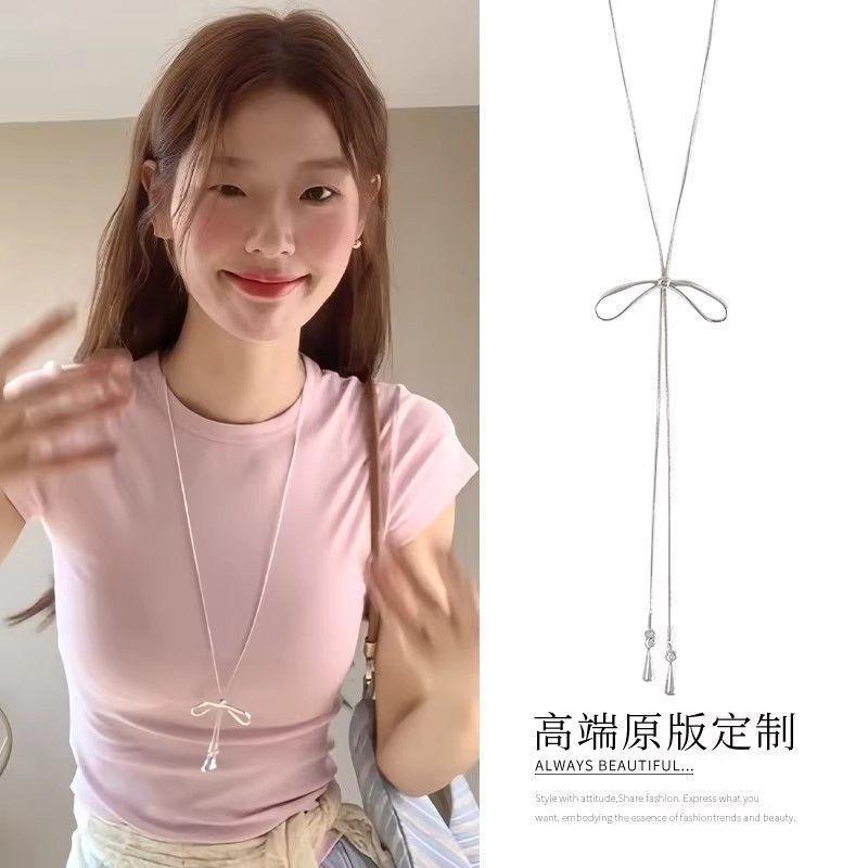 Niche Bow Tassel Necklace Design Sense Adjustable Long Neck Chain Fashionable Exquisite Versatile Collarbone Chain