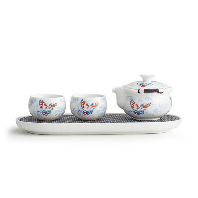 Chinese Tradition Ceramic Tea Set Porcelain Teapot Teacup Handmade Kettle Household Tea Tray Portable Travel Teaware Storage Bag