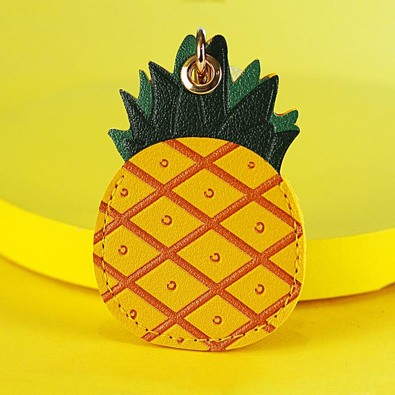 Adorable Leather Fruit Leaf Keychain: AirTag Case & Access Card Holder