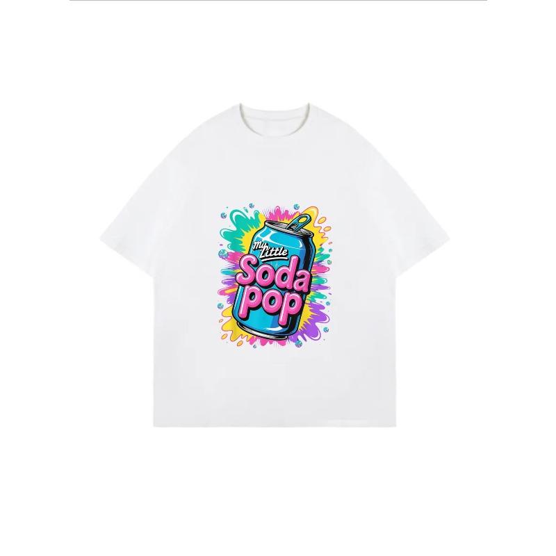 White Oversized T-Shirt With Soda Pop Can Graphic And Colorful Splash Design For Casual Wear