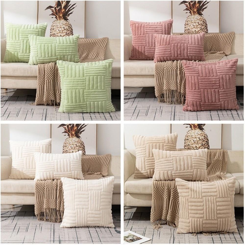 New Soft Throw Pillow Covers Solid Color Knitting Fur Sofa Cushion Cover Waist Pillow Case Pillow Case Protector Office Sofa