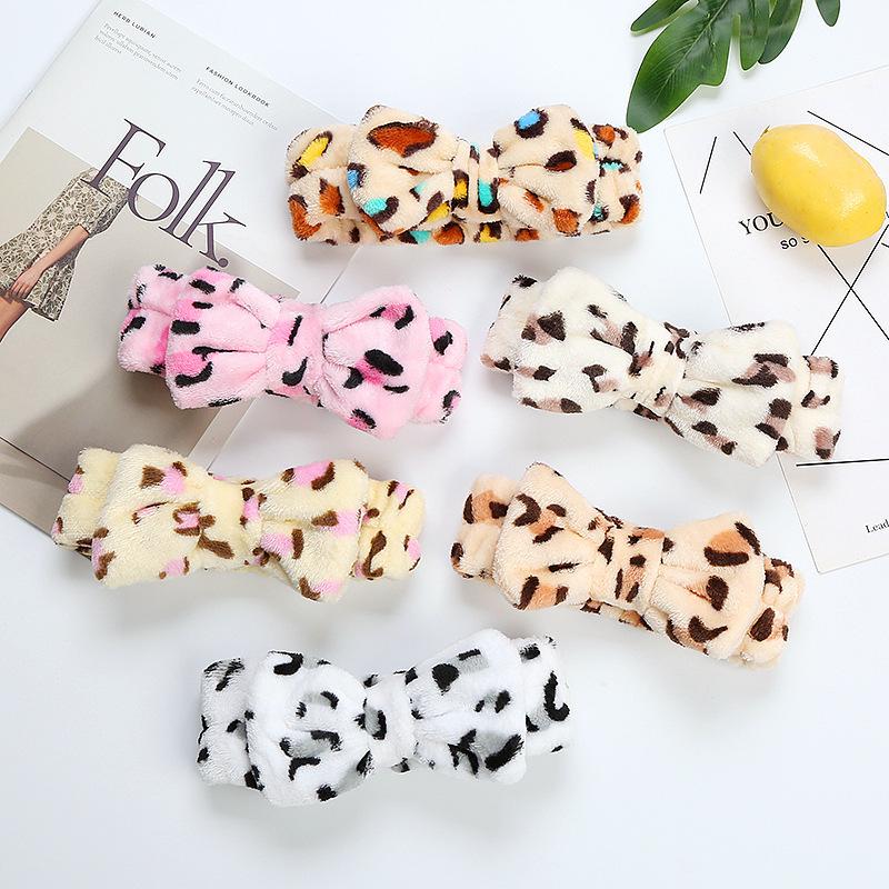 Leopard Print Coral Fleece Bow Headband for Women – Plush, Cute Hair Accessory
