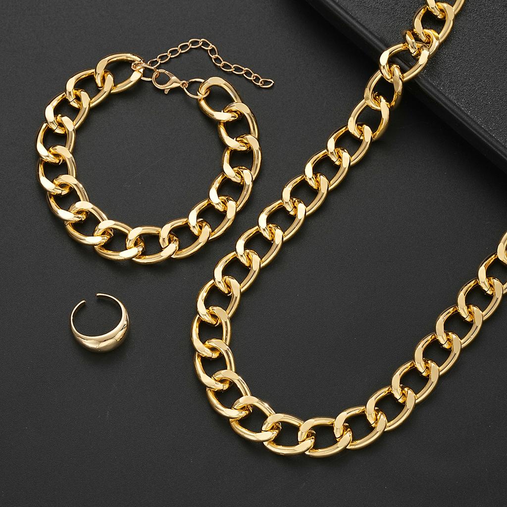 3PCS Gold Color Chunky Chain Jewelry Set For Women Men Exaggerated Punk Cuban Necklace Bracelet Ring Fashion Unisex Jewelry 2026