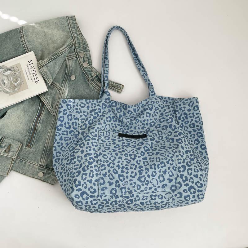 Canvas tote bag leopard print autumn new large-capacity cloth large bag underarm lazy high-value shoulder bag women