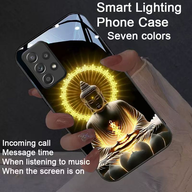 

Lotus Buddha Colorful Luminous Phone Case For Samsung S26 S25 S24 S23 FE S22 S21 Ultra Plus Z Fold 7 6 5 LED Light Shining Cover S23 Plus