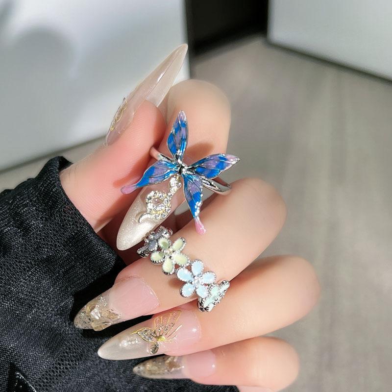Beautiful Smart Multicolored Fantasy Butterfly Flower Premium Butterfly Flower Opening Ring Female Sweet Cool Fashion Cold Wind Ring