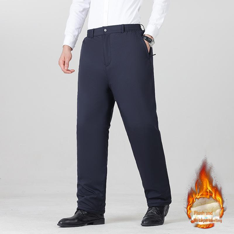 

Мужские брюки из овчины и флиса с эластичной резинкой на талии: Зимняя теплая, утолщенная, большого размера, повседневная для людей среднего и пожилого возраста L темно-синий