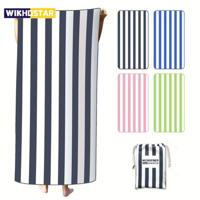 Microfiber Beach Towel Quick Drying Stripe Towel With Portable Bag, Thin and Lightweight Absorbent Towels Perfect Sports & Trave