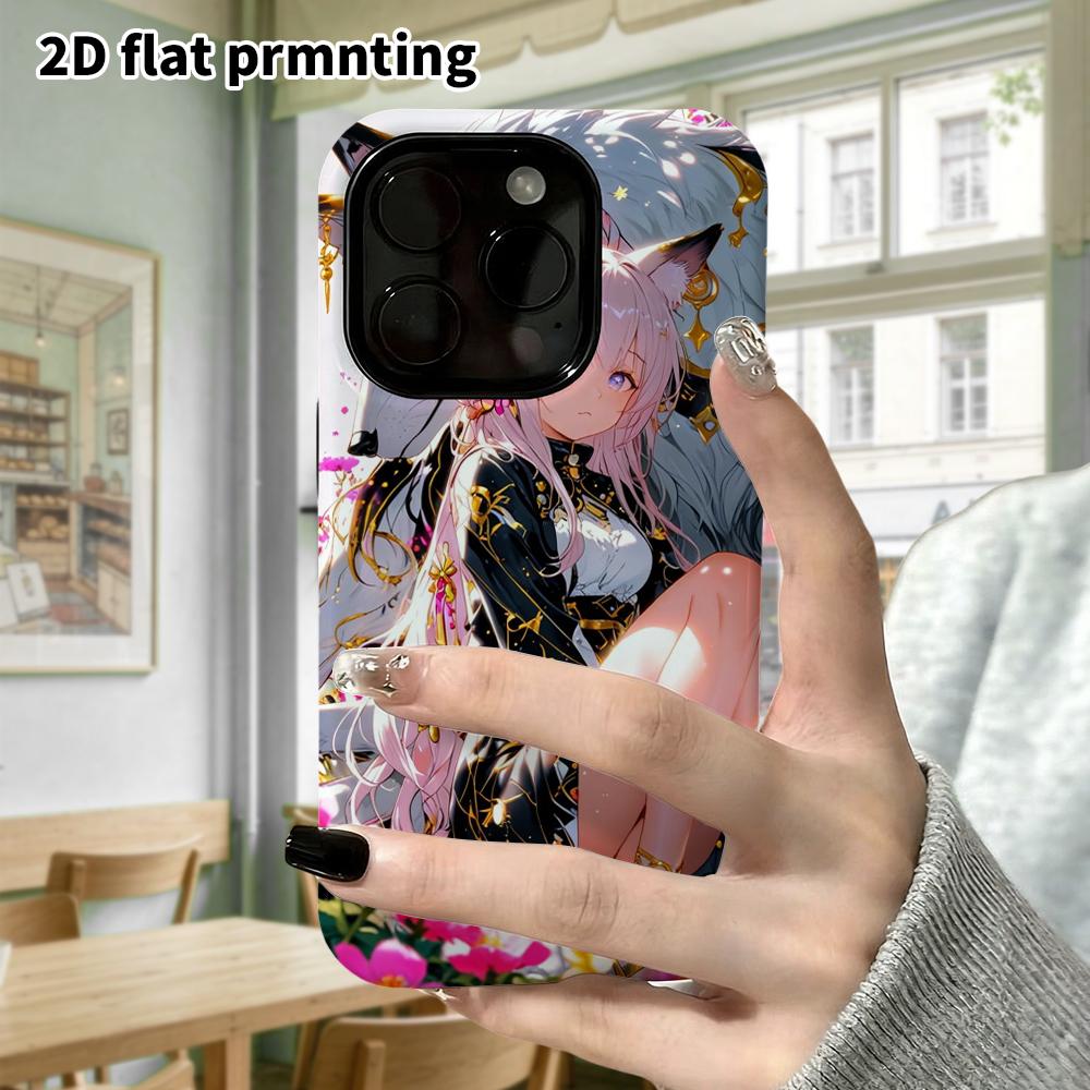 Phone Case: 2D Flat Design Suitable for iPhone 18, 17, 16, 15, 14, 13 Pro Film Protective Case, Couple Style, Girl and White Wolf, Christmas and Hallo