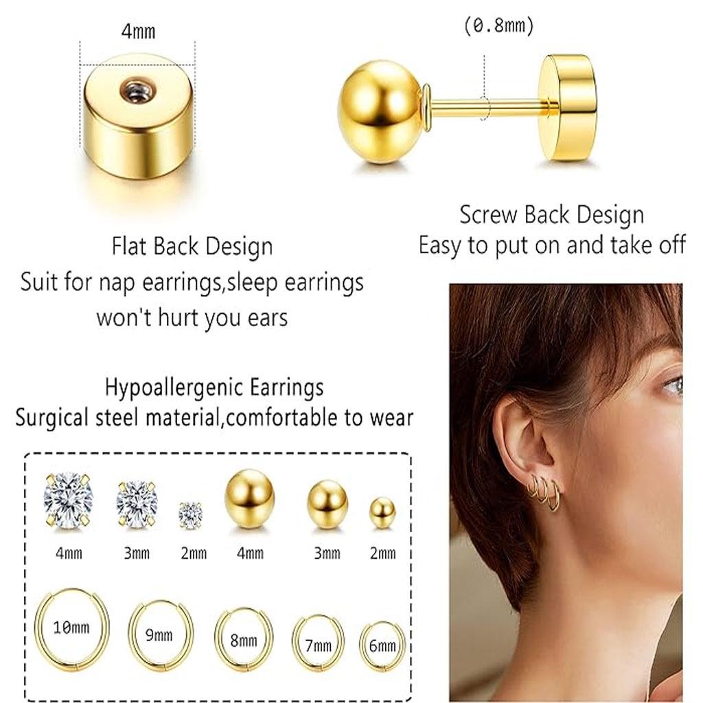 Stainless Steel Zirconia Ear Cuff & Stud Earrings Set – Elegant European & American Design