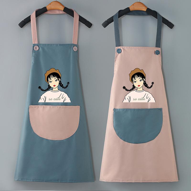 Unisex Cooking Apron Household Cartoon Apron Chef Waiter Barbecue Adult Pocket Apron Kitchen Supplies