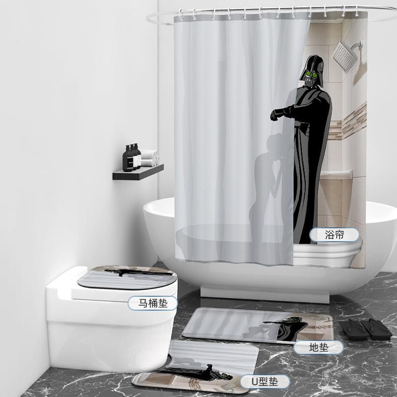 Shower Curtain Set Dinosaur Bath Pattern Digital Printing Shower Curtain Bathroom Four-Piece Set