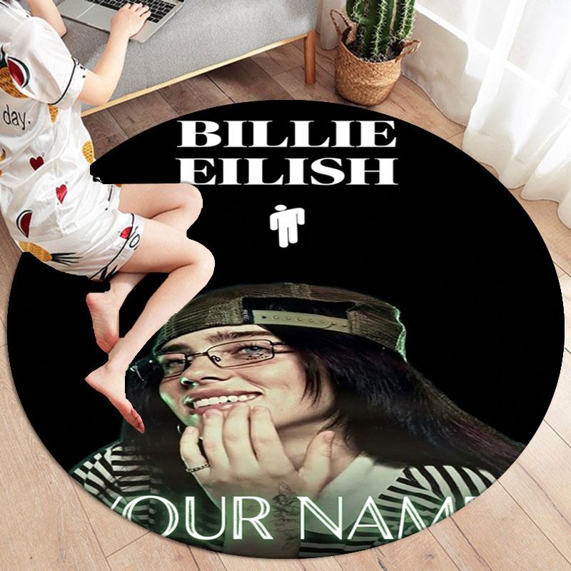 Billie Eilish Custom Name Round Area Rug,Carpet Rug for Living Room Bedroom Sofa Playroom Decor,Non-slip Floor Mat