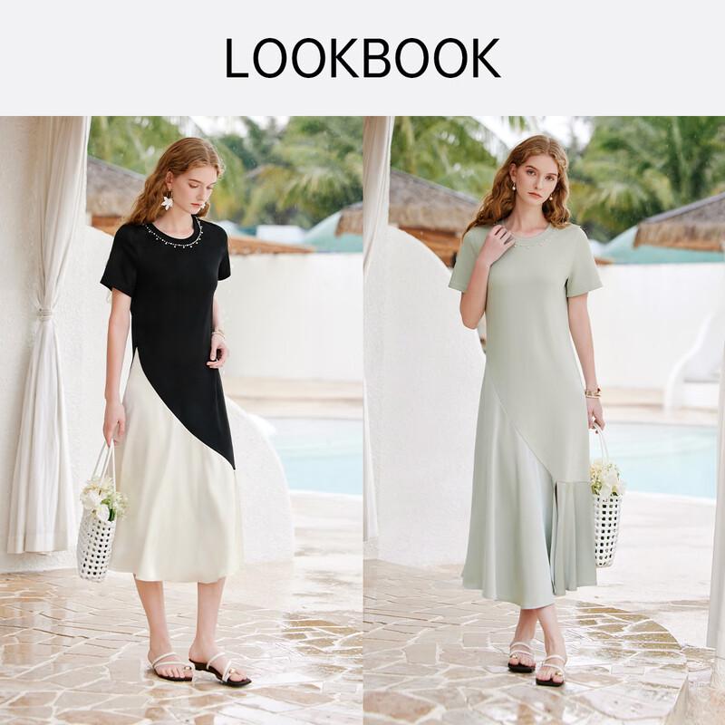 Xiangying 2026 Summer Knitted Satin Patchwork A-line Midi Dress