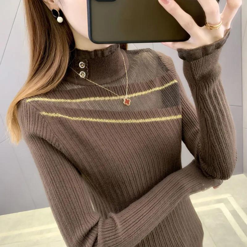 Pulover pentru Femei Toamnă Iarnă Pulover Îngroșat Schelet Tricotat în Dungi Gât Rotund Strat de Bază Elastic Mânecă Lungă Jumper Supradimensionat Topuri