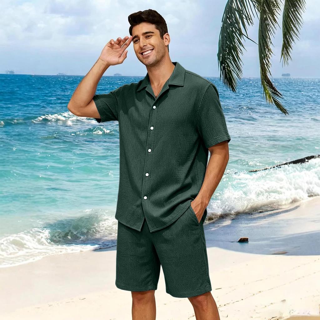 Men's Summer Short Sleeve Casual Button Down Shirt Lightweight Collared Top with Relaxed Fit for Everyday Wear