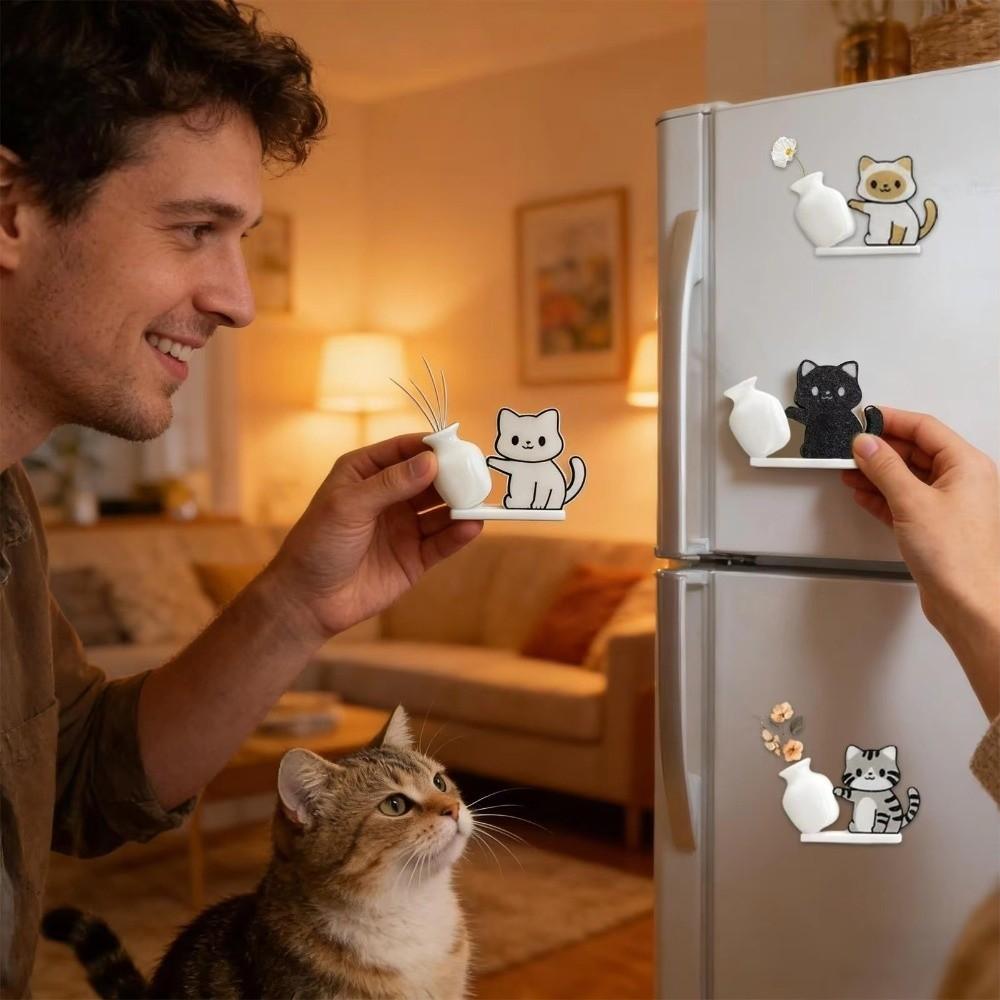 Magnetic Cat Hair Storage Memorial Box Cartoon Cat Pushing Vase Decor  for Home Decoration