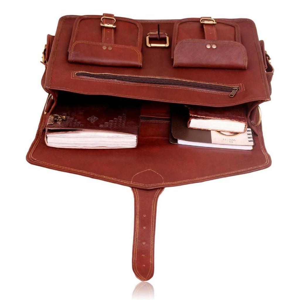 Echte Vintage Braun Leder Messenger Schulter Laptop Tasche Aktentasche Herren