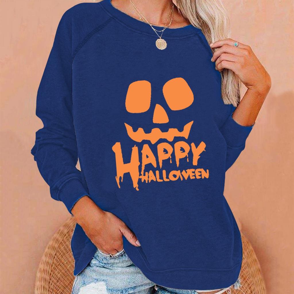 Top pulover cu mâneci lungi cu imprimeu de Halloween 2022, ocazional pentru femei