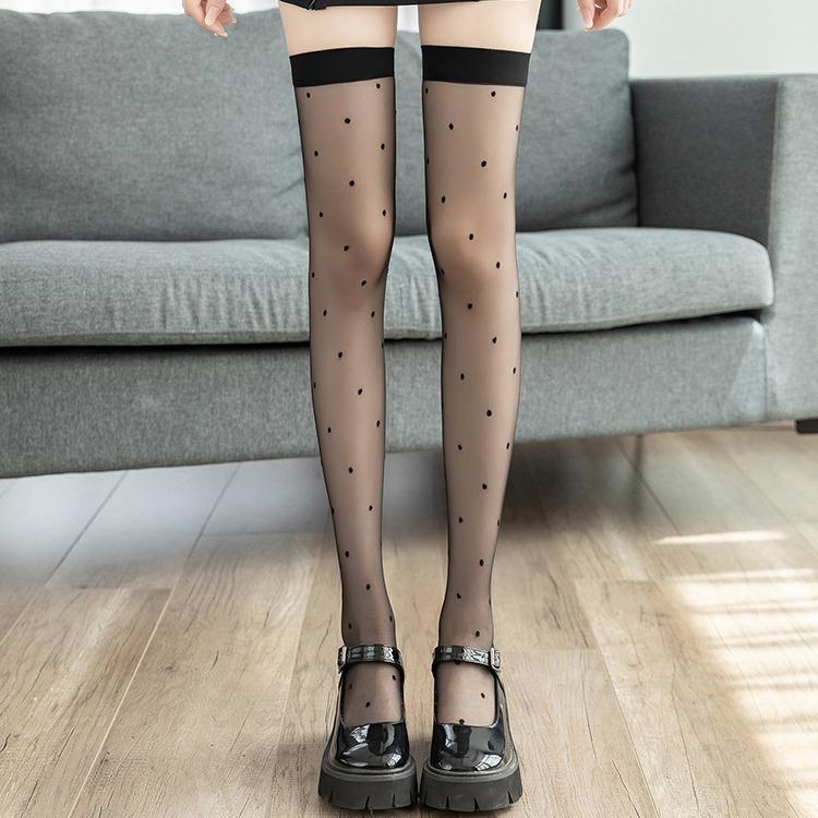 

Чулки до колена JK для женщин, тонкие черные чулки в горошек в форме сердечек One size