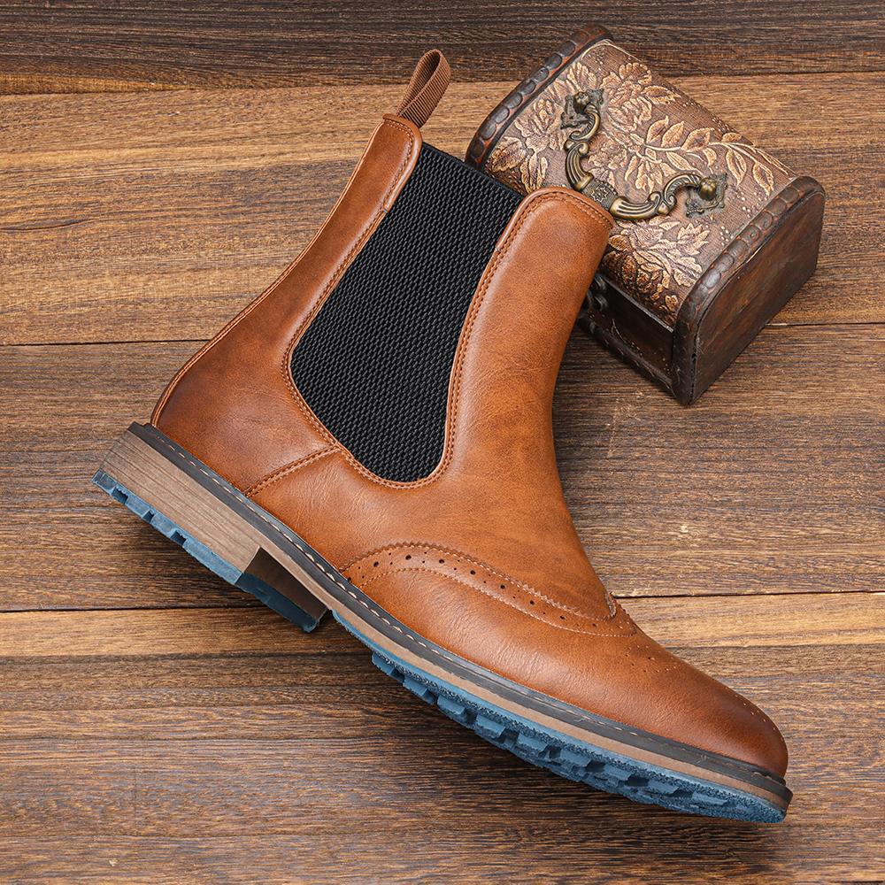Stivaletti Brogue Chelsea da Uomo Stile Classico Americano in Pelle #KD667