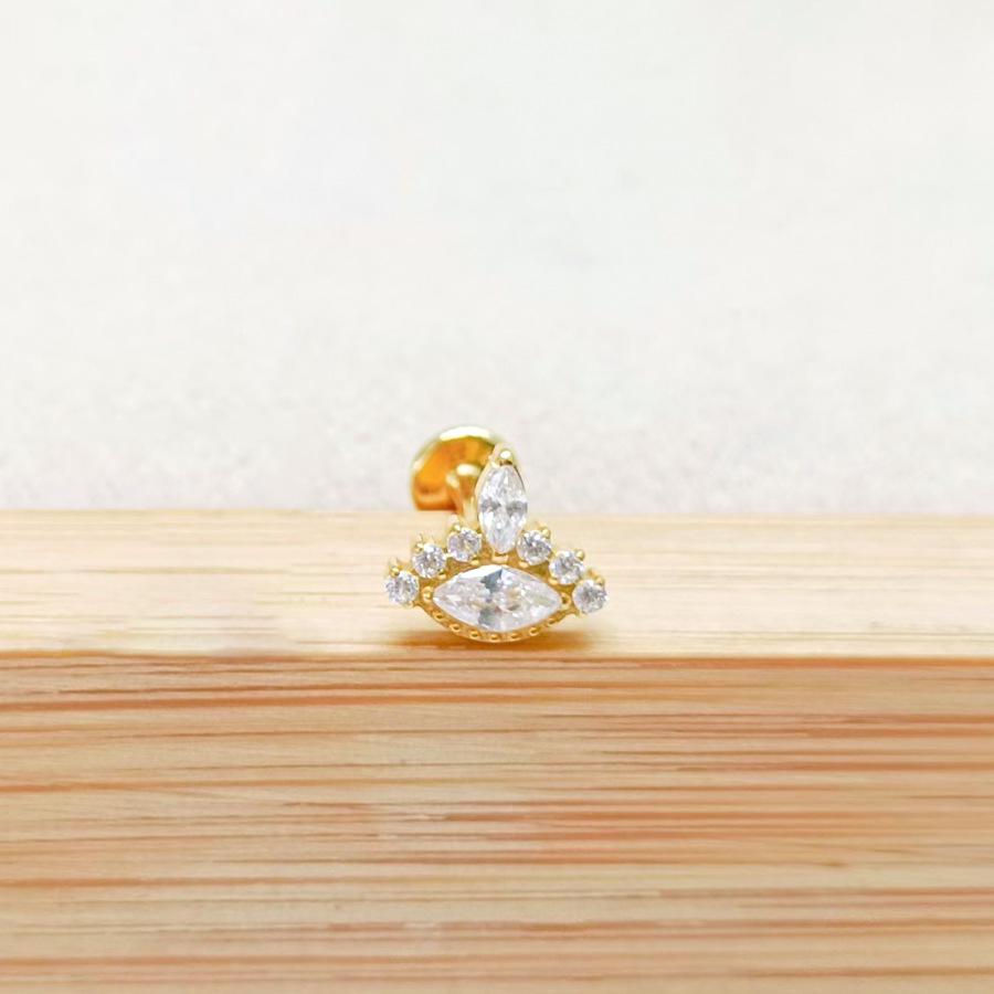 F136 Titanium Flower Peacock Crown Earrings, Long Studs for Cartilage Piercing, 1.2/1.0 Thickness