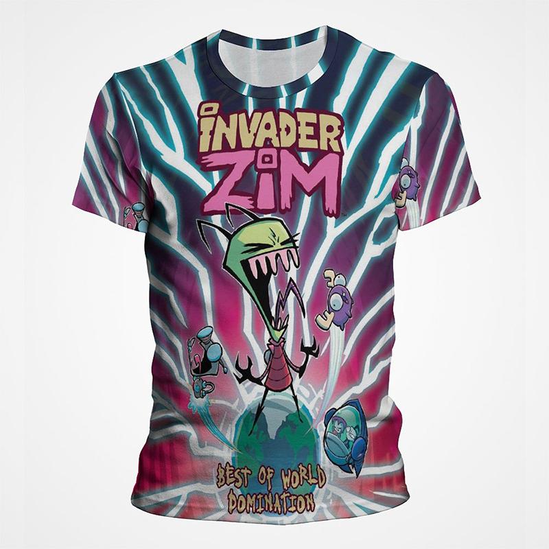 Cartoon Anime Invader Zimní tričko Pánské léto Krátký rukáv Cool Tričko s 3D potiskem Funny Dib Membrane Tops Trička