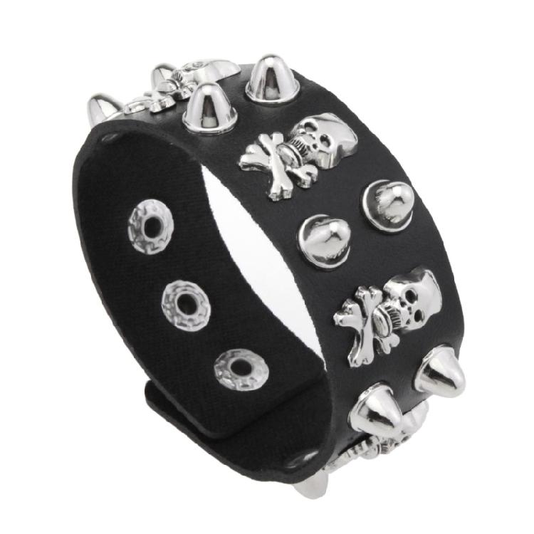 Unisex Punk Jewelry Pieces Featuring Wide Leather Band and Rebellious Skull Embellishments for Daily Wear
