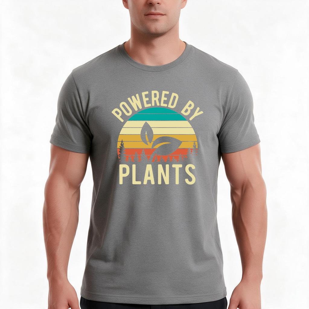 Vintage Sunset Powered By Plants Animal Lover Vicious Vegan Tshirt Summer Casual Cotton Tee Oversized Streetwear Tops