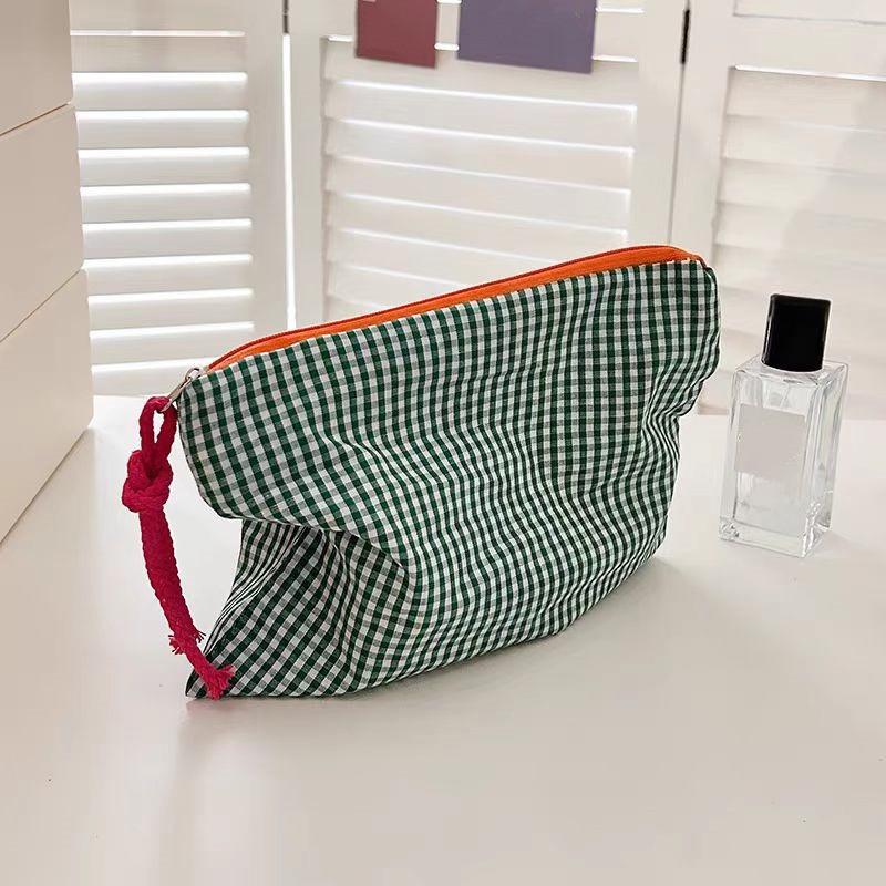 Plaid Makeup Bag Large Capacity Cotton Zipper Pouch Travel Clutch Cosmetic Organizer Storage for Women Girls