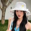 Sweet Little Flower Strap White Bucket Hat Women's Summer Big Brim Breathable Foldable Sunscreen Hat Sunshade Basin Hat
