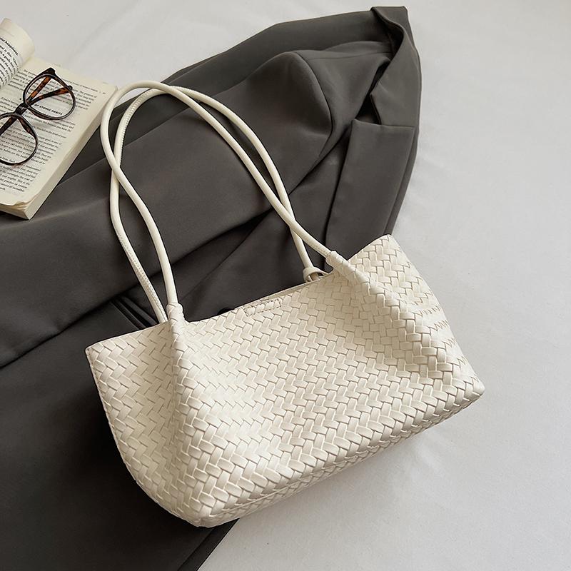 Woven Texture Shoulder Bag with Long Handle and Soft Structure for Summer Casual Wear