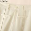 VONDA Women Zip-up Waist Casual Loose Long Palazzo Pants Suit Trousers