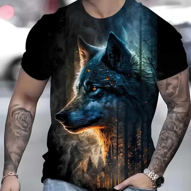 

3d Wolf Print T-shirt for Men Short-sleeved Summer Casual Men s Clothing Quick-drying Sport Shirt Retro T-shirt L
