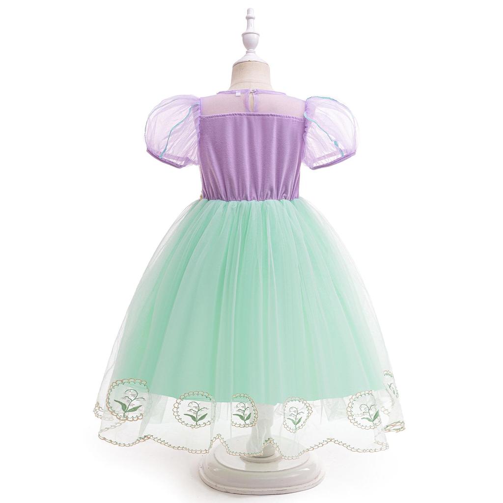 Girls' Mermaid Tulle Embroidered Princess Dress - Sequined Short-Sleeve Halloween Puffy Skirt