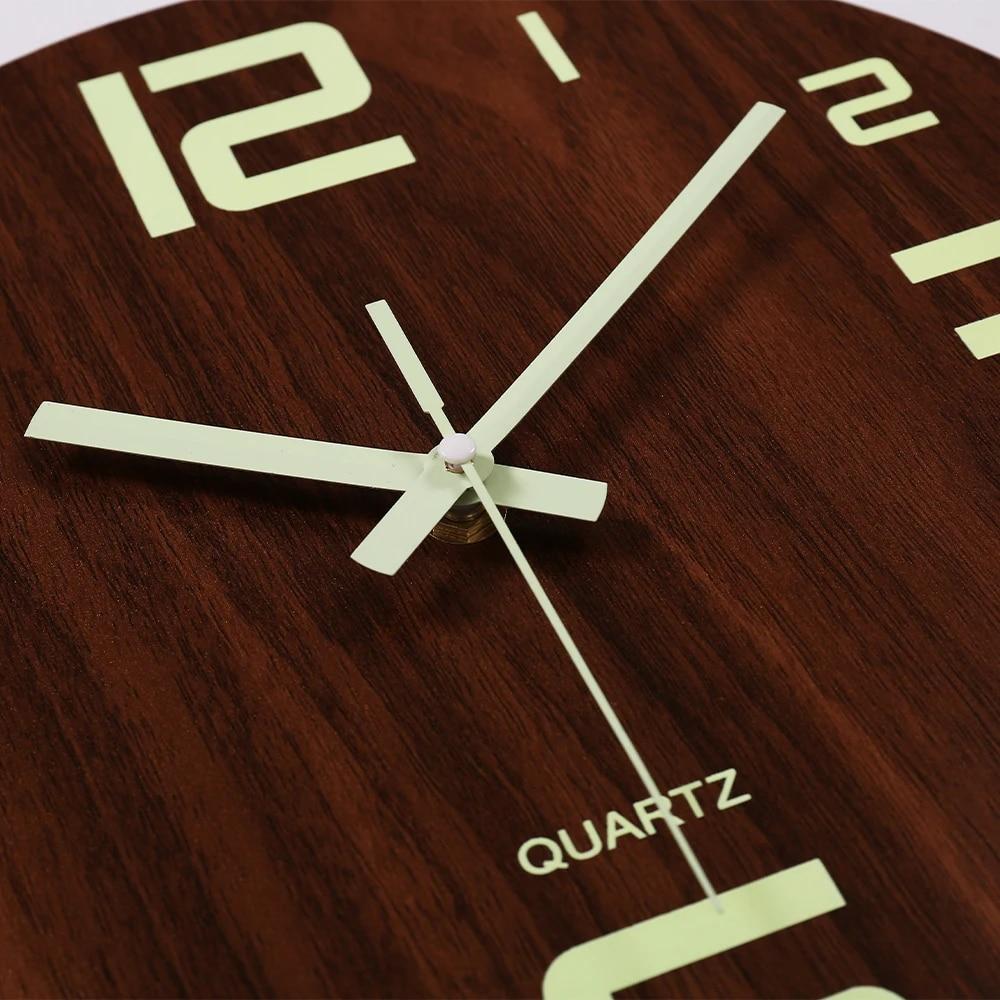 Ceas de perete luminos Ceasuri de perete de bucătărie, silențios, din lemn, pentru interior, în aer liber, camera de zi, ceas, acasă, artă modernă