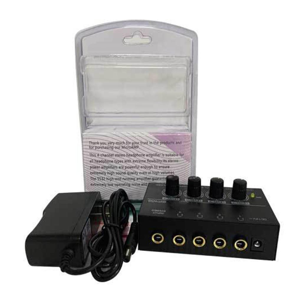 Audio HA400 4 Channel Headphone Amplifier Stereo Audio Amp 12V Power Adapter