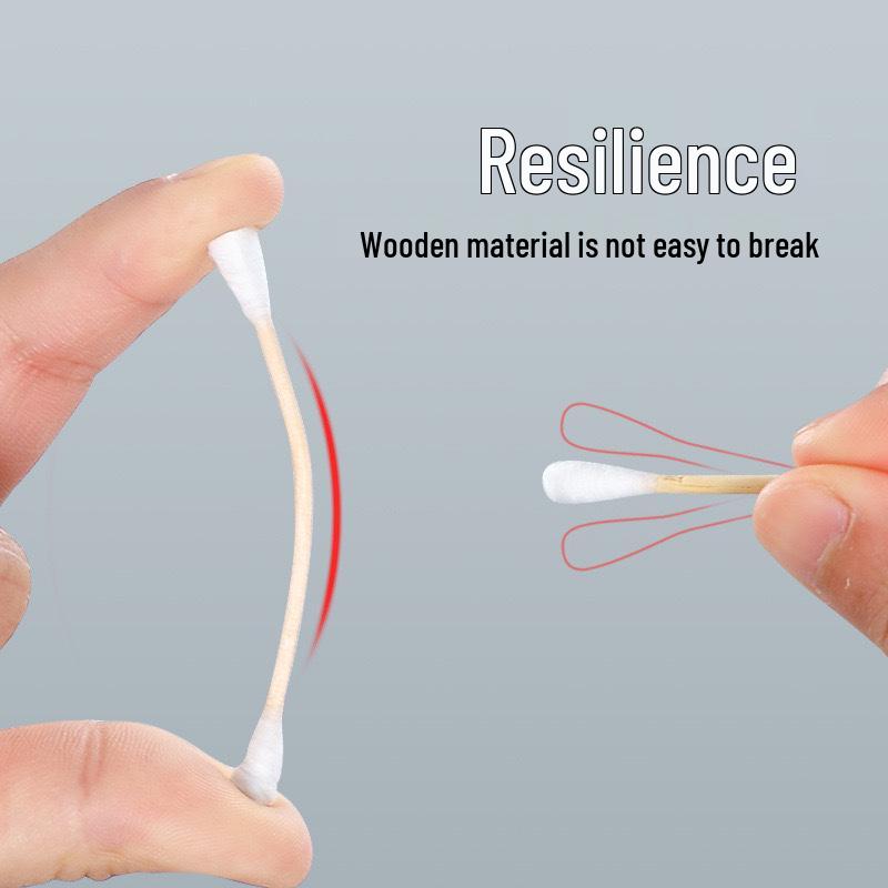 Disposable Double-Ended Cotton Swabs: Small Head Makeup Swabs with Round & Pointed Tips On Wooden Sticks for Ear Cleaning