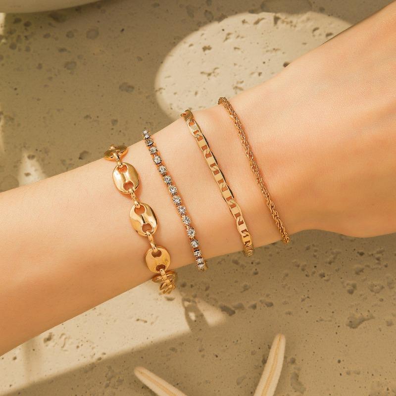 E Hot Sale, Bohemian Minimalist Bracelet, Metal Figaro Chain Twist Chain, Multi-piece Set